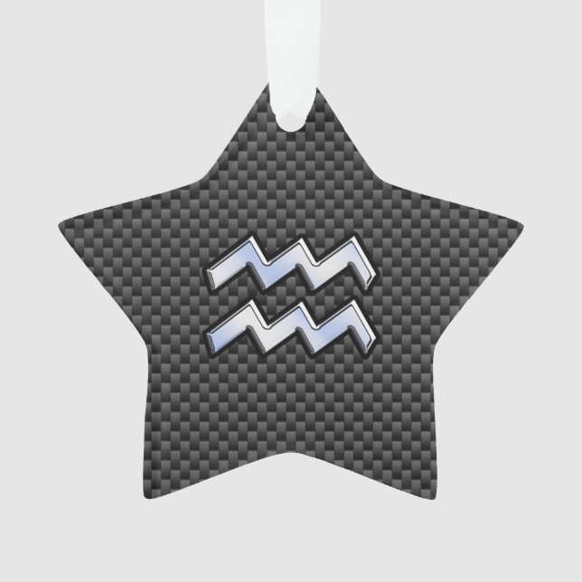 Silver Aquarius Zodiac Symbol Carbon Fiber Style Ornament (Front)