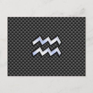 Silver Aquarius Zodiac Symbol Carbon Fiber Style Postcard