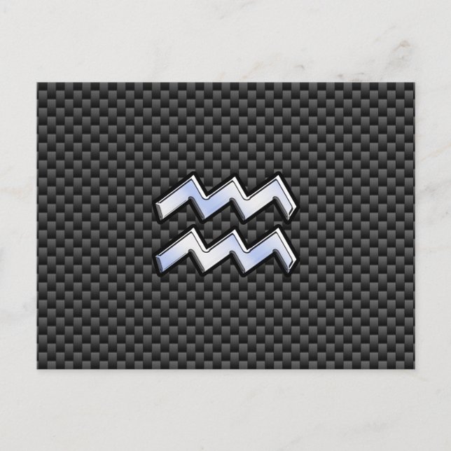 Silver Aquarius Zodiac Symbol Carbon Fiber Style Postcard (Front)