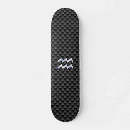 Silver Aquarius Zodiac Symbol Carbon Fiber Style Skateboard