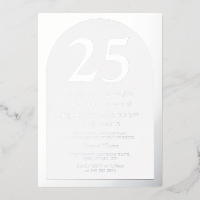 Silver Arch 25th Wedding Anniversary Silver Foil Invitation (Front)
