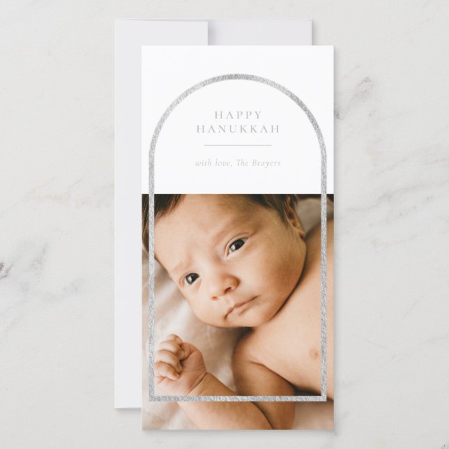 Silver Arch Frame Hanukkah Photo Holiday Card (Front)