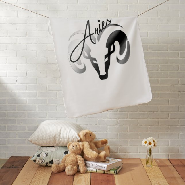 Silver Aries the Ram Zodiac Baby Blanket (In Situ)