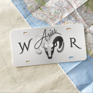 Silver Aries the Ram Zodiac Initials License Plate