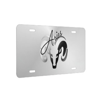 Silver Aries the Ram Zodiac License Plate
