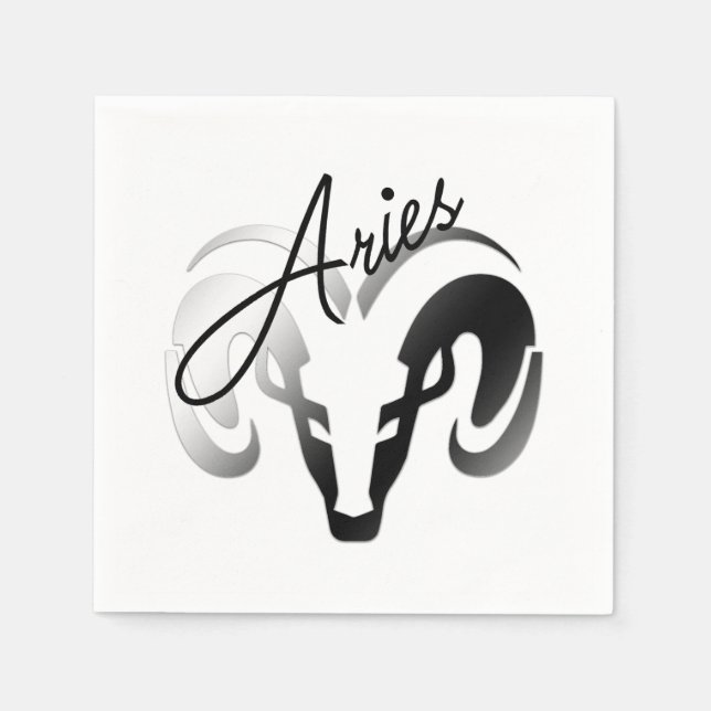 Silver Aries the Ram Zodiac Napkins (Front)