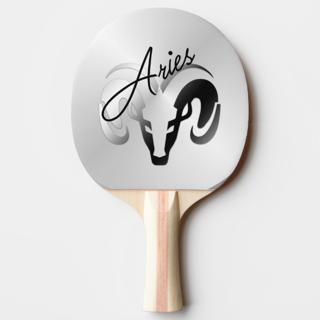 Silver Aries the Ram Zodiac Ping Pong Paddle (Back)