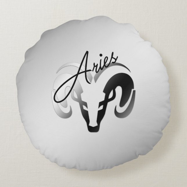 Silver Aries the Ram Zodiac Round Pillow (Back)