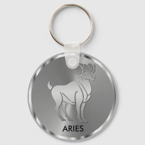 Silver Aries  the Ram _ Zodiac Sign Keychain