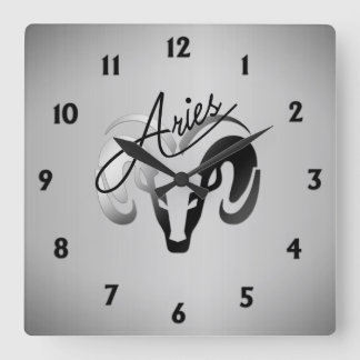 Silver Aries the Ram Zodiac Square Wall Clock