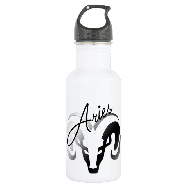 Silver Aries the Ram Zodiac Stainless Steel Water Bottle (Front)