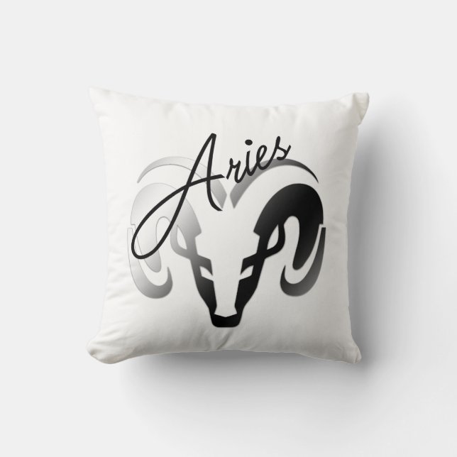 Silver Aries the Ram Zodiac Throw Pillow (Front)