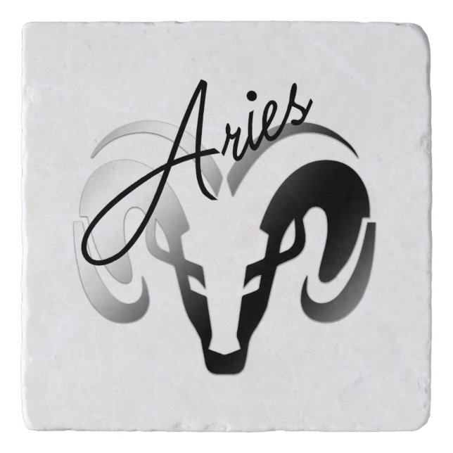 Silver Aries the Ram Zodiac Trivet (Front)