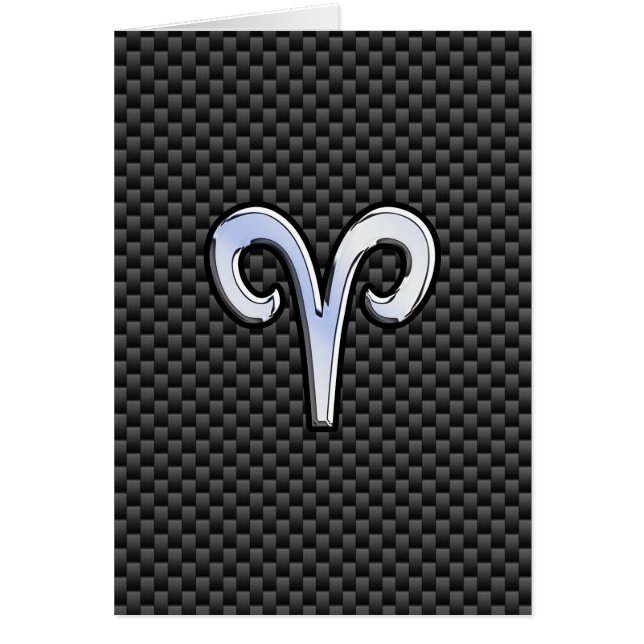Silver Aries Zodiac Sign Black Carbon Fiber Print (Front)