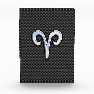 Silver Aries Zodiac Sign Black Carbon Fiber Print Award