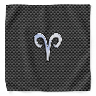 Silver Aries Zodiac Sign Black Carbon Fiber Print Bandana