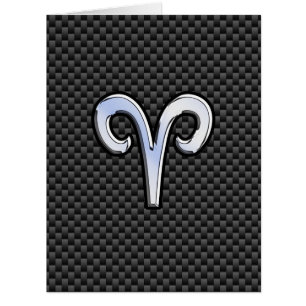 Silver Aries Zodiac Sign Black Carbon Fiber Print Cards