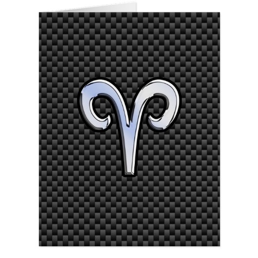 Silver Aries Zodiac Sign Black Carbon Fiber Print Cards (Front)