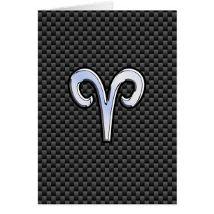 Silver Aries Zodiac Sign Black Carbon Fiber Print Cards