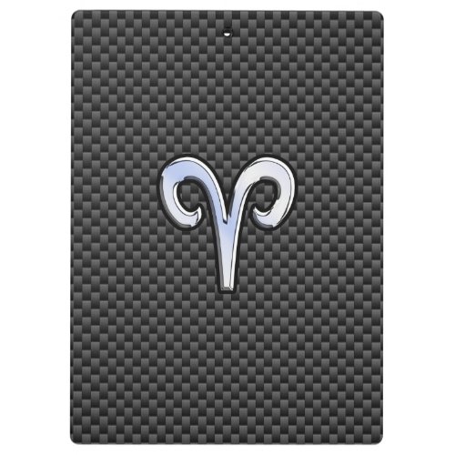 Silver Aries Zodiac Sign Black Carbon Fiber Print Clipboard