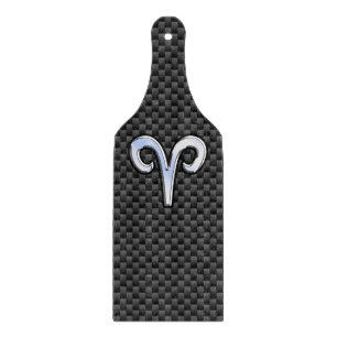 Silver Aries Zodiac Sign Black Carbon Fiber Print Cutting Board