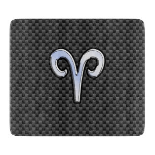 Silver Aries Zodiac Sign Black Carbon Fiber Print Cutting Board
