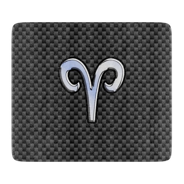 Silver Aries Zodiac Sign Black Carbon Fiber Print Cutting Board (Front)