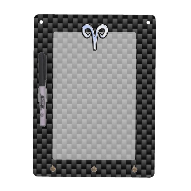 Silver Aries Zodiac Sign Black Carbon Fiber Print Dry-Erase Board (Front)