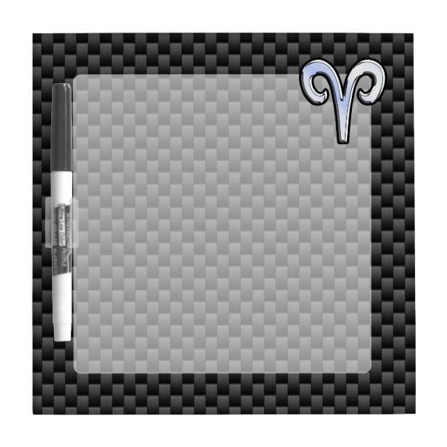 Silver Aries Zodiac Sign Black Carbon Fiber Print Dry-Erase Board (Front)