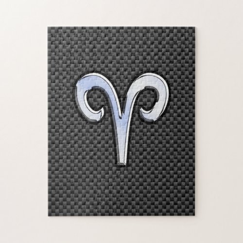 Silver Aries Zodiac Sign Black Carbon Fiber Print Jigsaw Puzzle