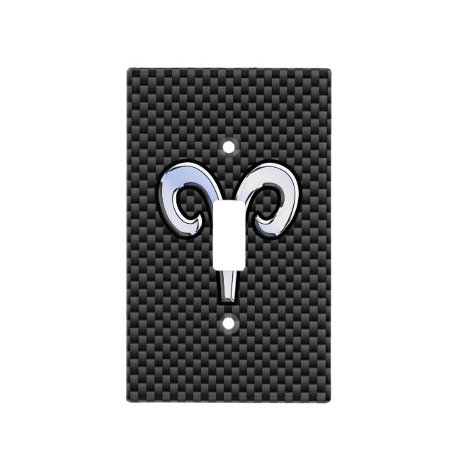 Silver Aries Zodiac Sign Black Carbon Fiber Print Light Switch Cover (Front)