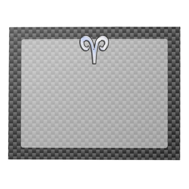 Silver Aries Zodiac Sign Black Carbon Fiber Print Notepad (Front)