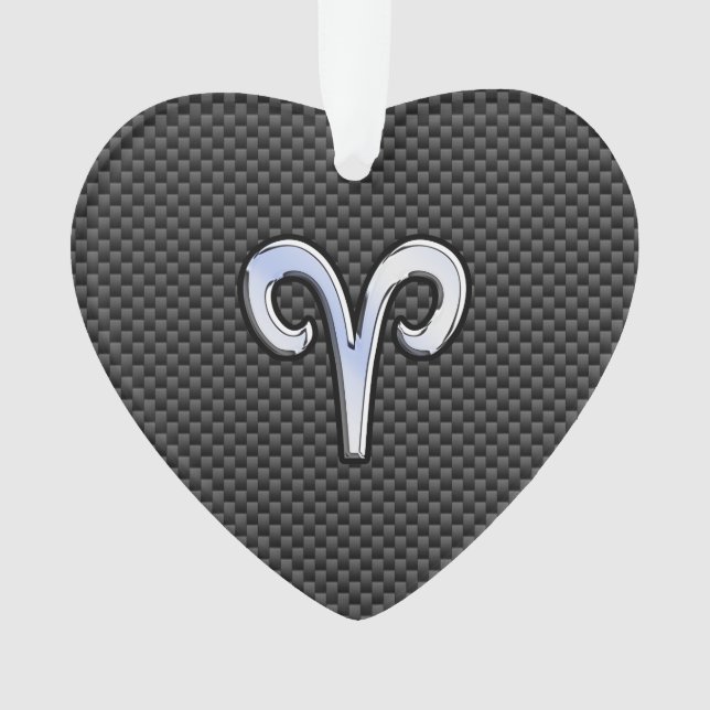 Silver Aries Zodiac Sign Black Carbon Fiber Print Ornament (Front)