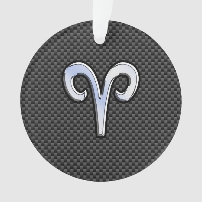 Silver Aries Zodiac Sign Black Carbon Fiber Print Ornament (Front)