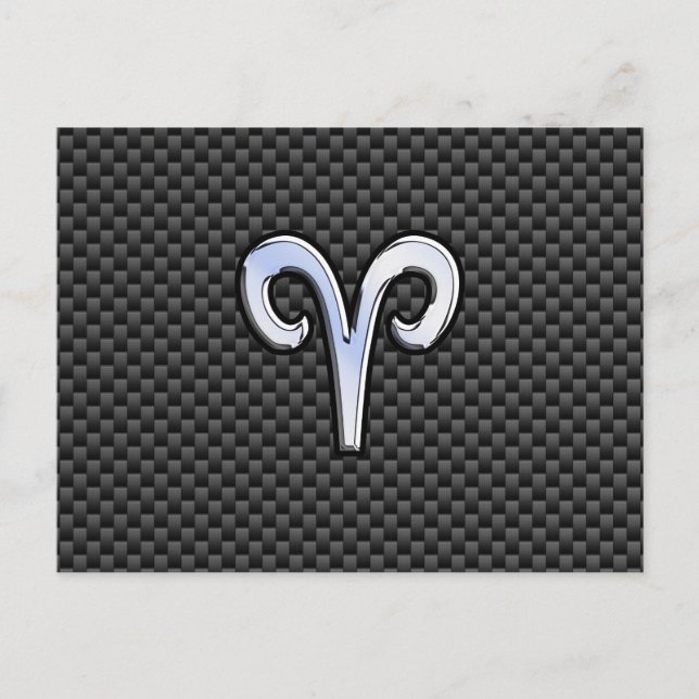 Silver Aries Zodiac Sign Black Carbon Fiber Print Postcard (Front)
