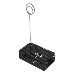 Silver Aries Zodiac Sign Black Carbon Fiber Print Table Card Holder