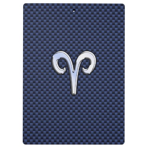 Silver Aries Zodiac Sign Blue Carbon Fiber Print Clipboard