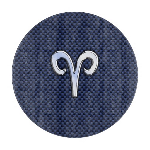 Silver Aries Zodiac Sign Blue Carbon Fiber Print Cutting Board