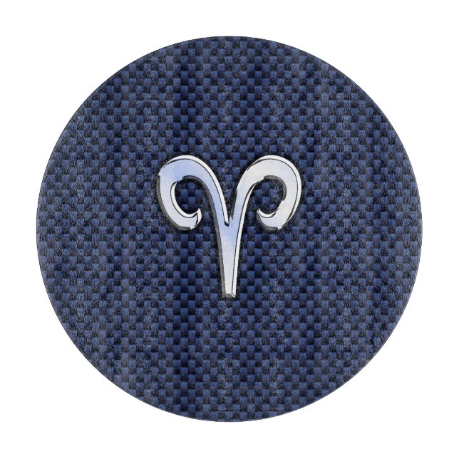 Silver Aries Zodiac Sign Blue Carbon Fiber Print Cutting Board (Front)