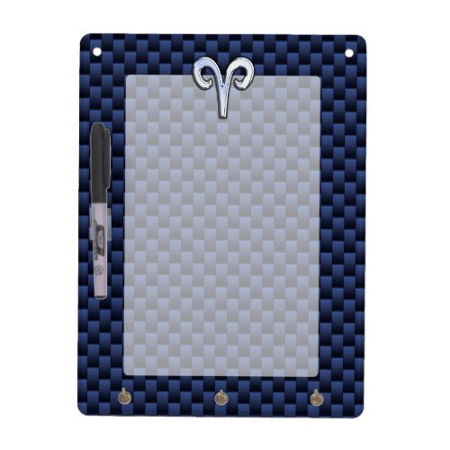 Silver Aries Zodiac Sign Blue Carbon Fiber Print Dry Erase Board