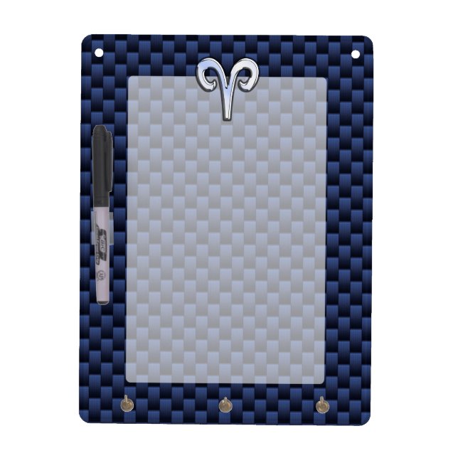 Silver Aries Zodiac Sign Blue Carbon Fiber Print Dry Erase Board (Front)