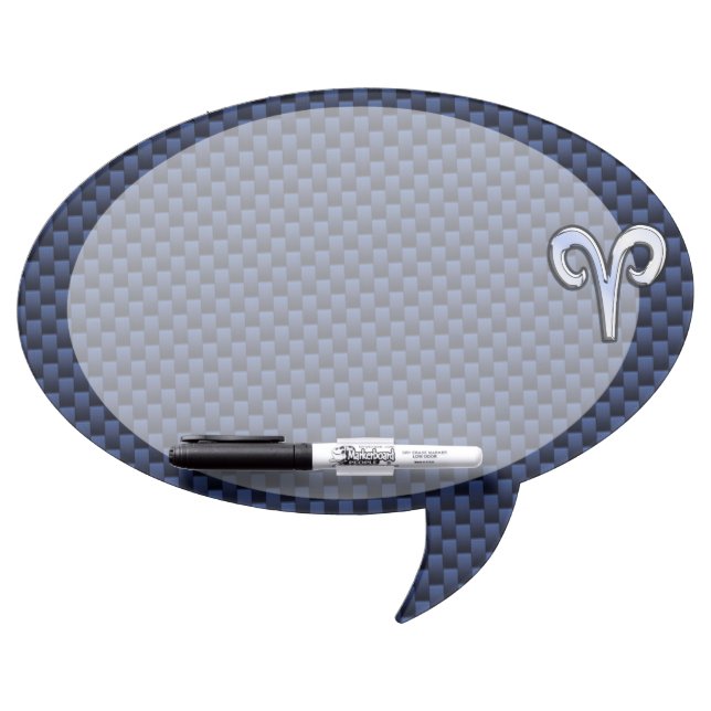 Silver Aries Zodiac Sign Blue Carbon Fiber Print Dry Erase Board (Front)
