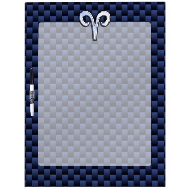 Silver Aries Zodiac Sign Blue Carbon Fiber Print Dry-Erase Board (Front)