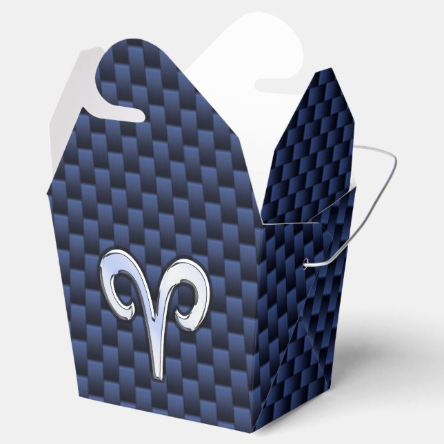 Silver Aries Zodiac Sign Blue Carbon Fiber Print Favor Boxes (Opened)