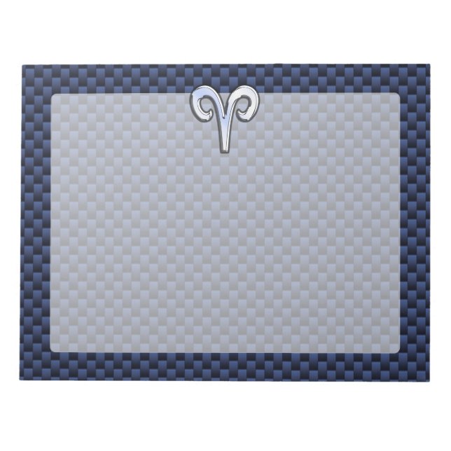 Silver Aries Zodiac Sign Blue Carbon Fiber Print Notepad (Front)