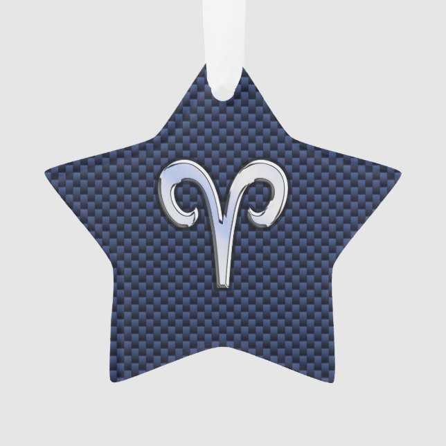 Silver Aries Zodiac Sign Blue Carbon Fiber Print Ornament (Front)