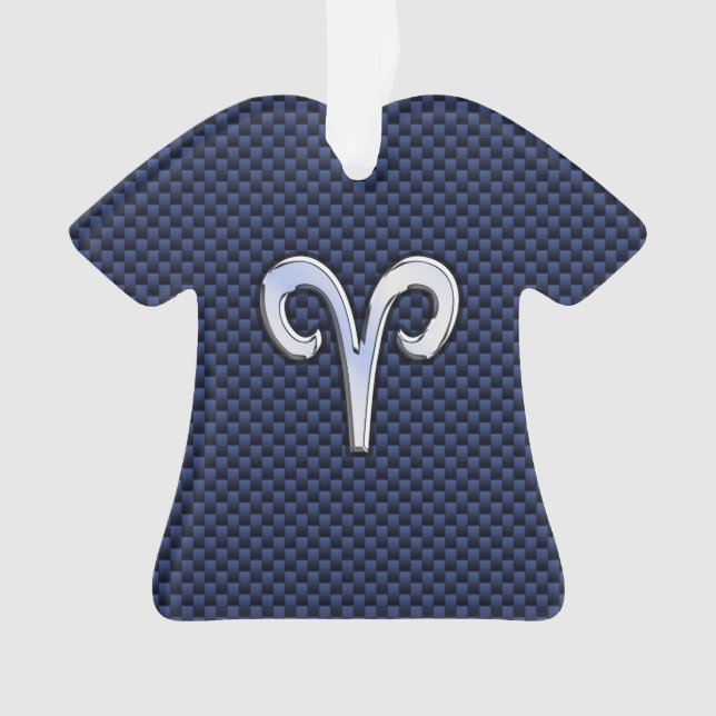 Silver Aries Zodiac Sign Blue Carbon Fiber Print Ornament (Front)