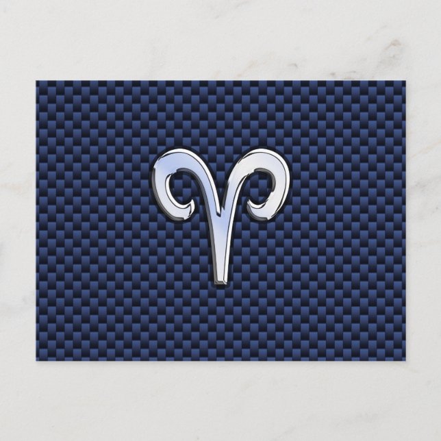 Silver Aries Zodiac Sign Blue Carbon Fiber Print Postcard (Front)