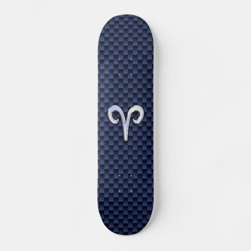 Silver Aries Zodiac Sign Blue Carbon Fiber Print Skateboard Deck