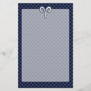 Silver Aries Zodiac Sign Blue Carbon Fiber Print Stationery